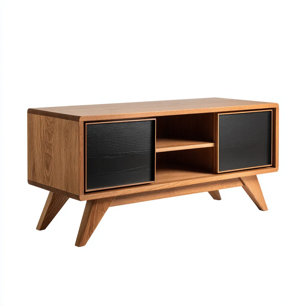 Mobile Tv In Legno 110X40X55 Cm - Rovere-Nero - Design Moderno Per Soggiorno-Airyene