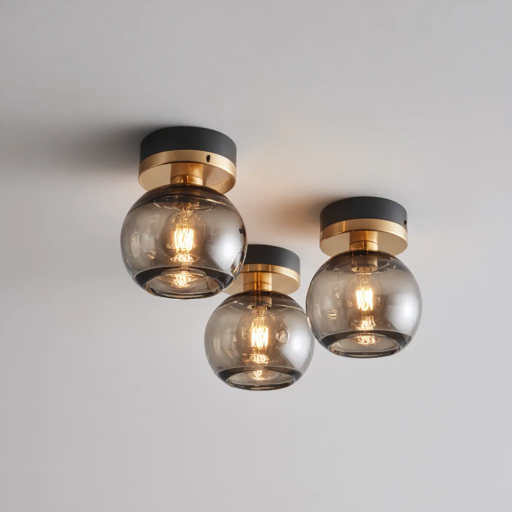 Lampada Da Soffitto Metallo Nero Vetro Fumé 34X32X23 Cm - Nero-Oro - Design Moderno - Per Soggiorno-Airyene