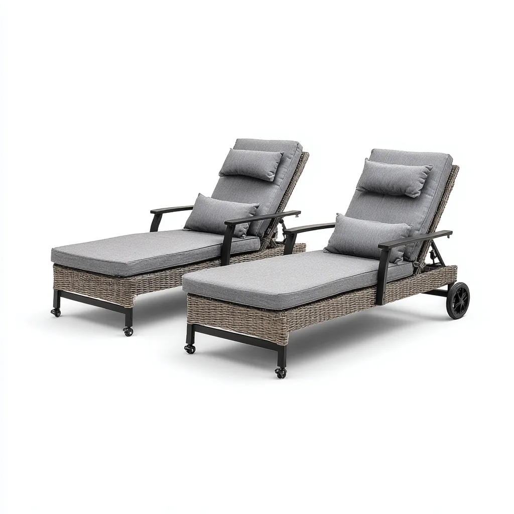 Lettini Da Sole In Rattan 195x65x95 Cm - Grigio-Naturale - Adeguati Per Giardino - Design Moderno-Airyene