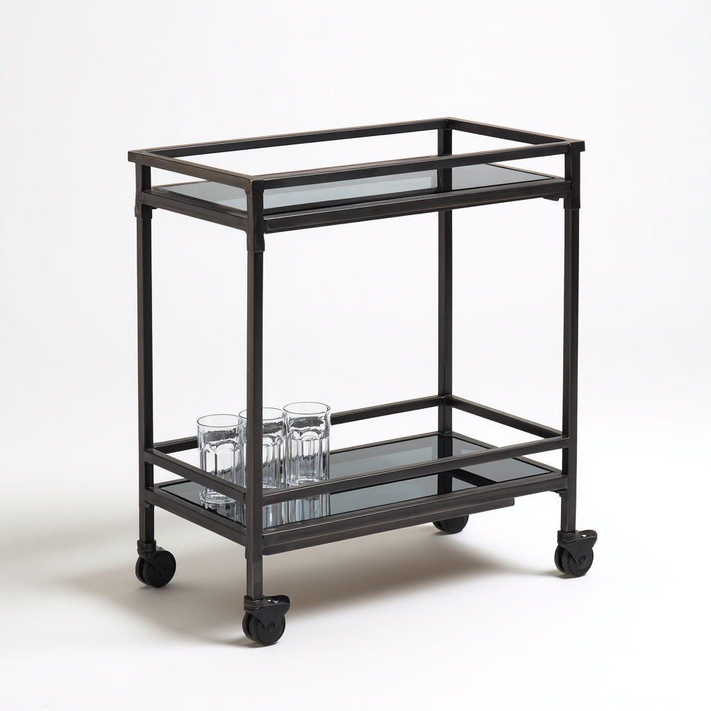Carrello Da Cucina In Metallo E Vetro 52x34x78 Cm - Nero - Design Moderno Per Cucina-Airyene