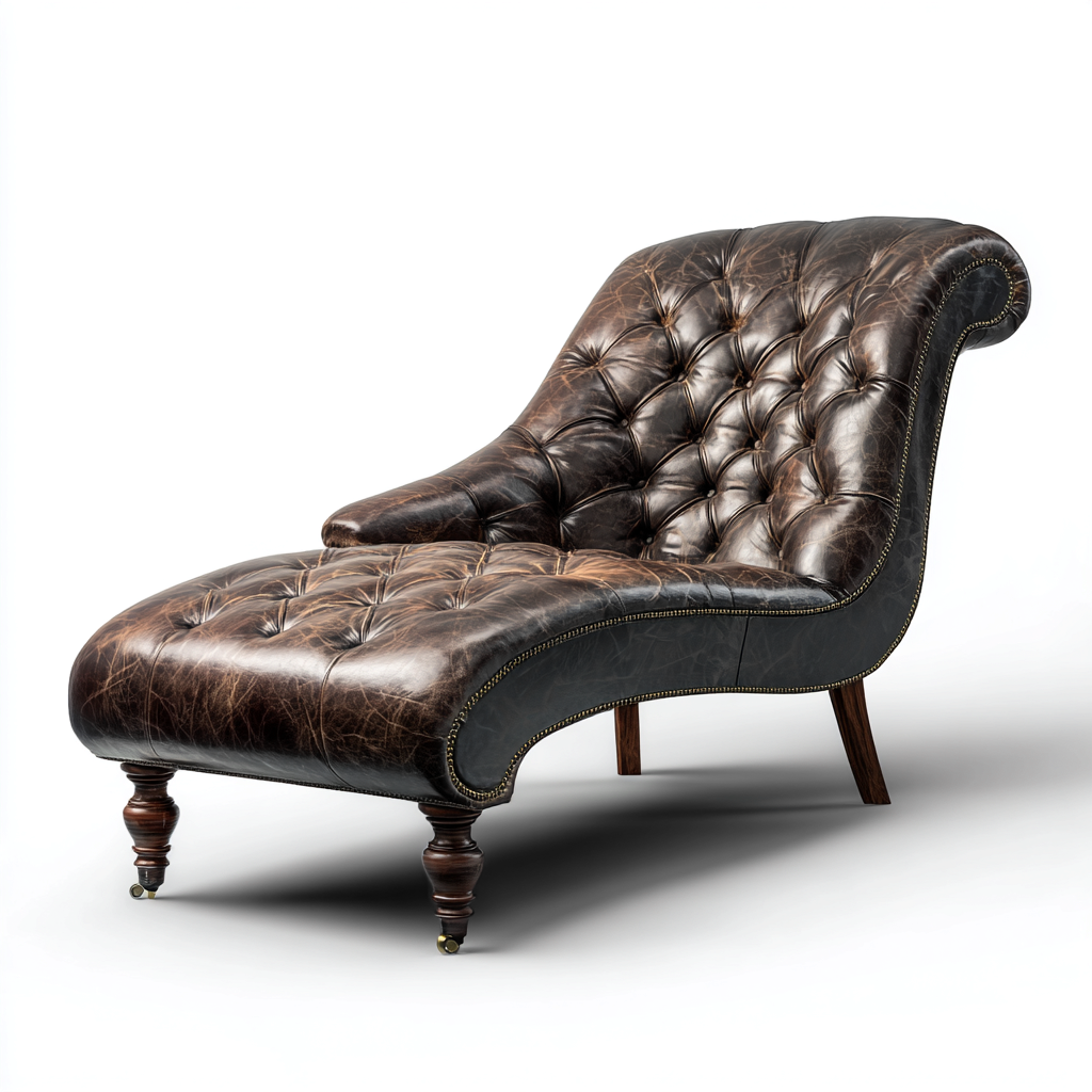 Chaise Longue Pelle Vera Legno 183X79X89 Cm - Marrone Scuro - Design Classico Vintage Capitonné - Per Soggiorno-Airyene