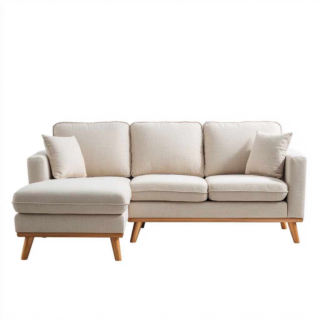 Divano Angolare In Tessuto 276x166x84 Cm - Beige - Design Moderno Per Soggiorno-Airyene