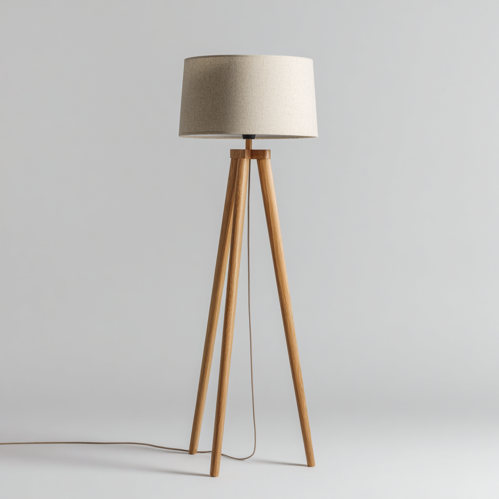 Lampada Da Terra In Legno E Tessuto 48x48x155 Cm Legno Naturale-Beige Per Soggiorno Stile Nordico-Airyene