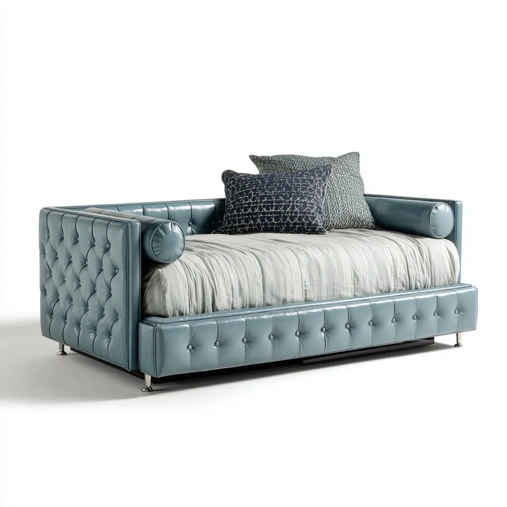 Divano Letto Similpelle 170X95X88 Cm - Blu Chiaro - Imbottitura Trapuntata - Design Moderno-Airyene
