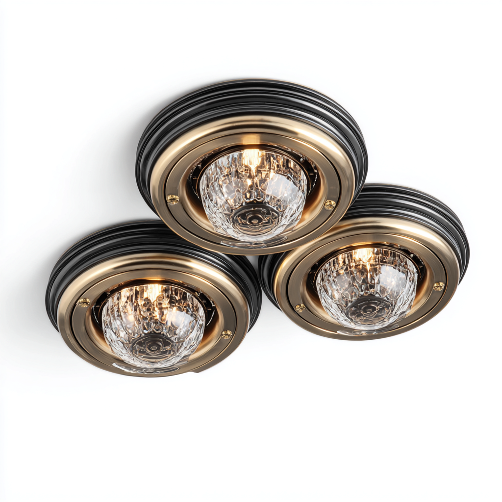 Lampada Da Soffitto Metallo Nero Vetro Trasparente Lavorato 34X32X14 Cm - Nero-Oro - Design Classico - Per Soggiorno-Airyene