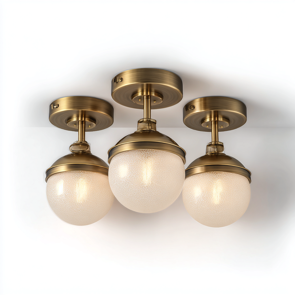 Lampada Da Soffitto Ottone Vetro Craquelé 20X20X30 Cm - Oro Antico - Design Classico - Per Soggiorno-Airyene