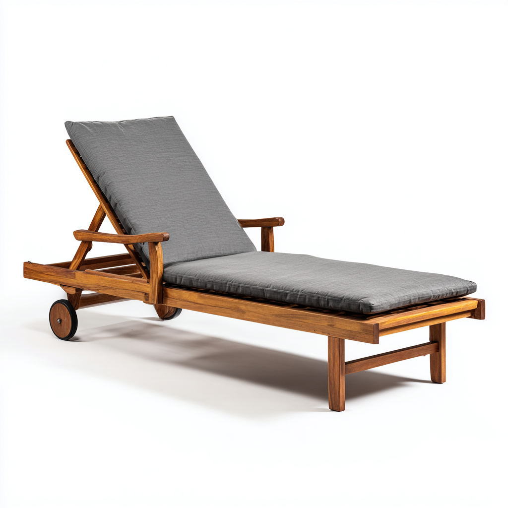 Lettino Da Sole In Legno 195x68x90 Cm - Grigio-Naturale - Adeguato Per Giardino - Design Moderno-Airyene