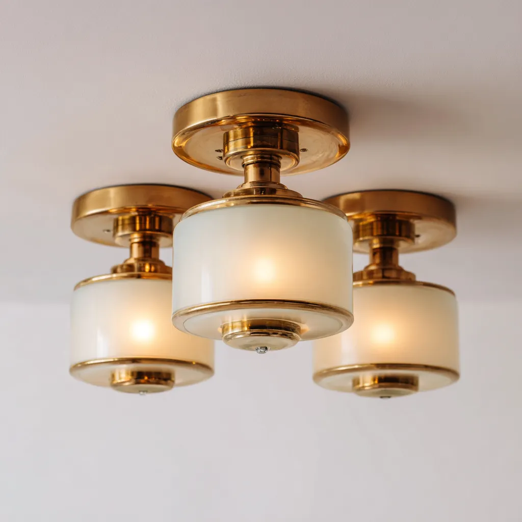 Lampada Da Soffitto In Metallo E Vetro 20x20x18 Cm - Ottone E Bianco Latte - Per Soggiorno - Stile Classico-Airyene