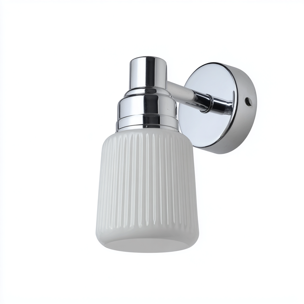 Applique In Metallo E Vetro 10x14x18 Cm - Cromo-Bianco - Per Bagno - Design Moderno-Airyene