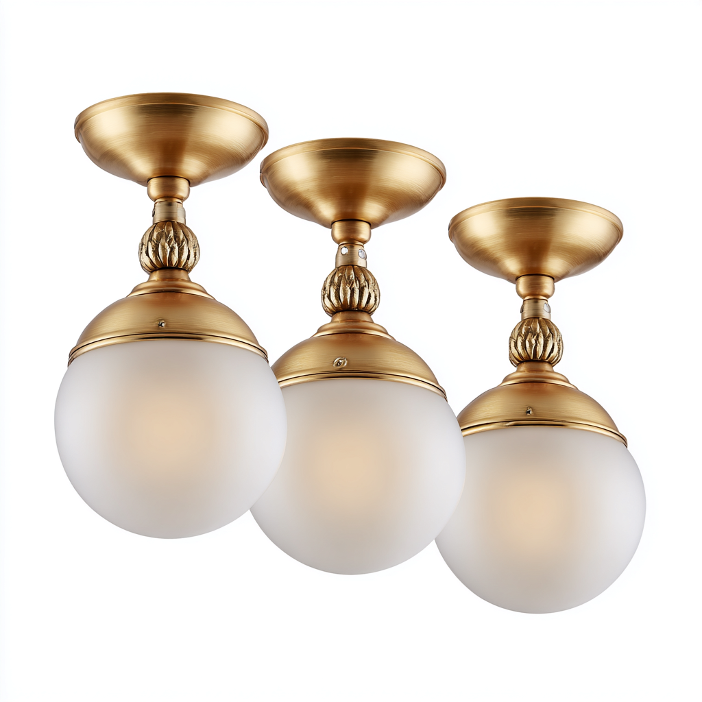 Lampada Da Soffitto In Metallo E Vetro 22x22x24 Cm - Ottone E Bianco Latte - Per Soggiorno - Stile Classico-Airyene