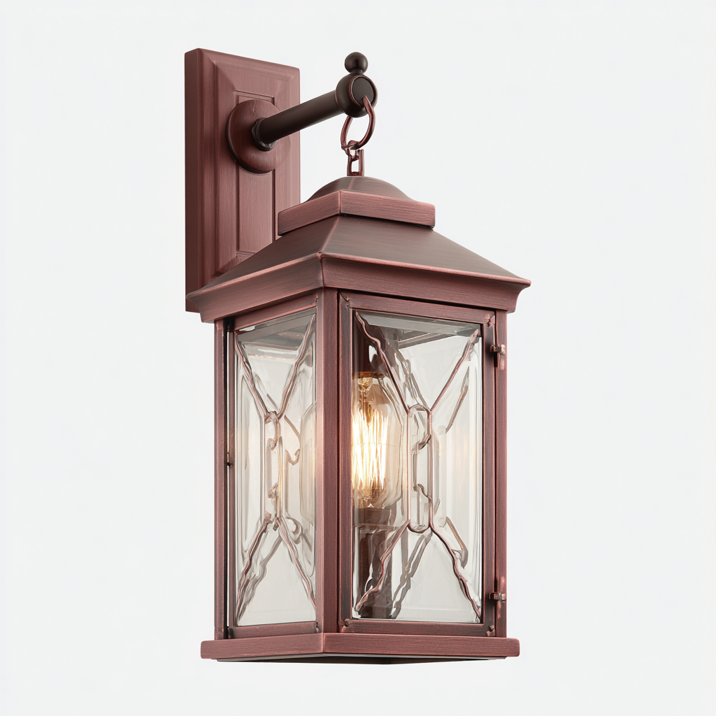 Applique In Metallo E Vetro 19x17x36 Cm - Rame Antico - Stile Lanterna Per Esterno-Airyene