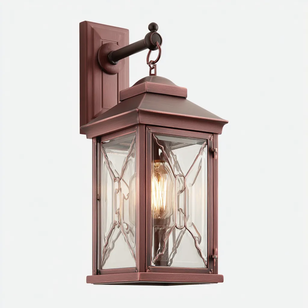 Applique In Metallo E Vetro 19x17x36 Cm - Rame Antico - Stile Lanterna Per Esterno-Airyene