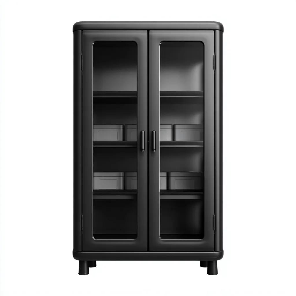 Armadietto Da Cucina Metallo Con Ante In Vetro 80X40X120 Cm - Nero - Con Ripiani Interni - Adatto Alla Cucina - Design Moderno-Airyene