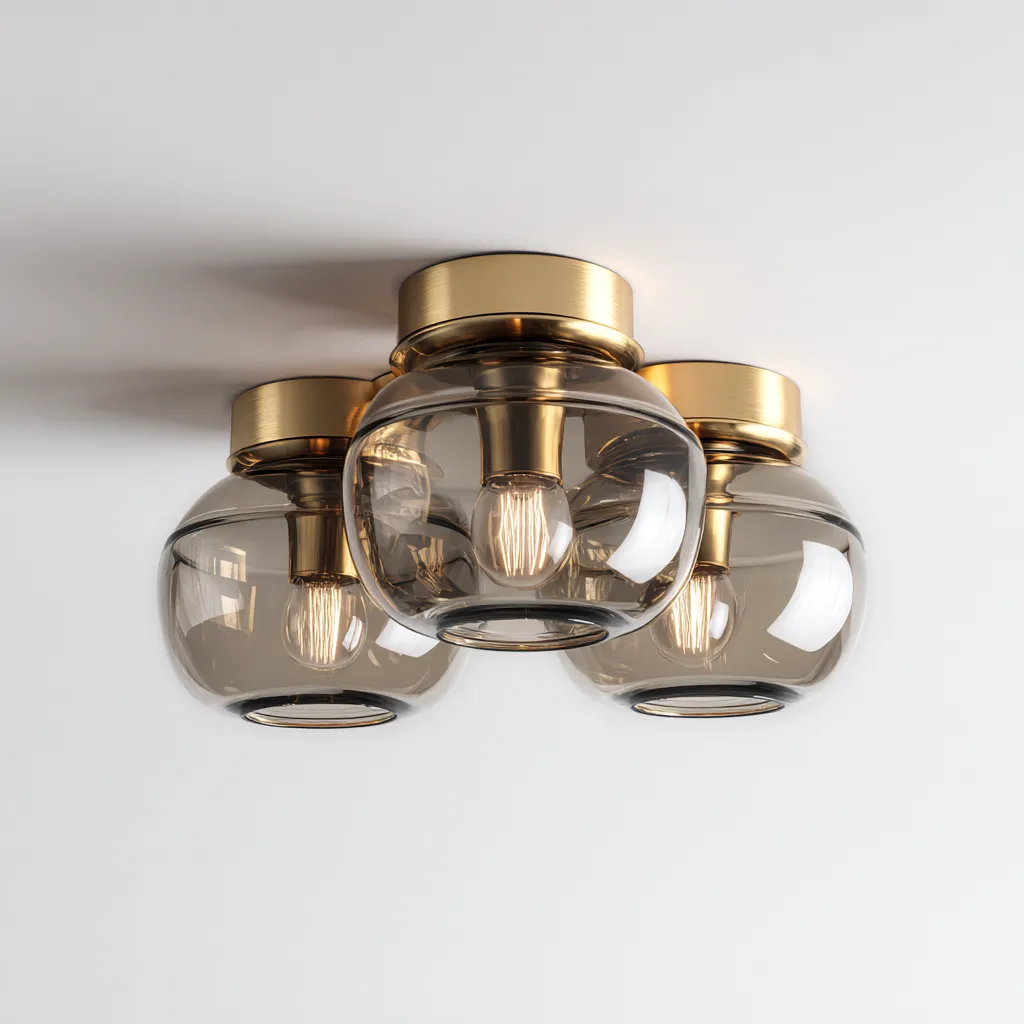 Lampada Da Soffitto Metallo Oro Vetro Fumé 35X33X21 Cm - Oro - Design Moderno - Per Soggiorno-Airyene