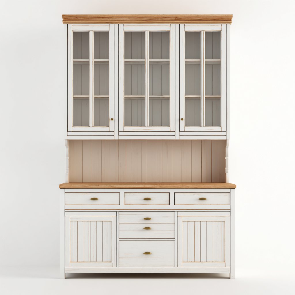 Armadietto Da Cucina Legno-Pannelli 140X45X200 Cm - Bianco-Legno Naturale - Con Pensili A Vetro E Basi Con Cassetti - Adatto Alla Cucina - Design Moderno-Airyene