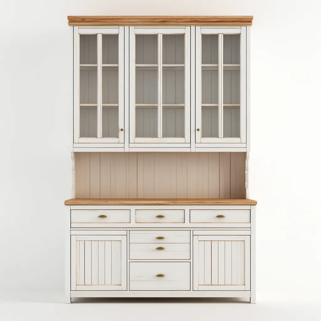 Armadietto Da Cucina Legno-Pannelli 140X45X200 Cm - Bianco-Legno Naturale - Con Pensili A Vetro E Basi Con Cassetti - Adatto Alla Cucina - Design Moderno-Airyene