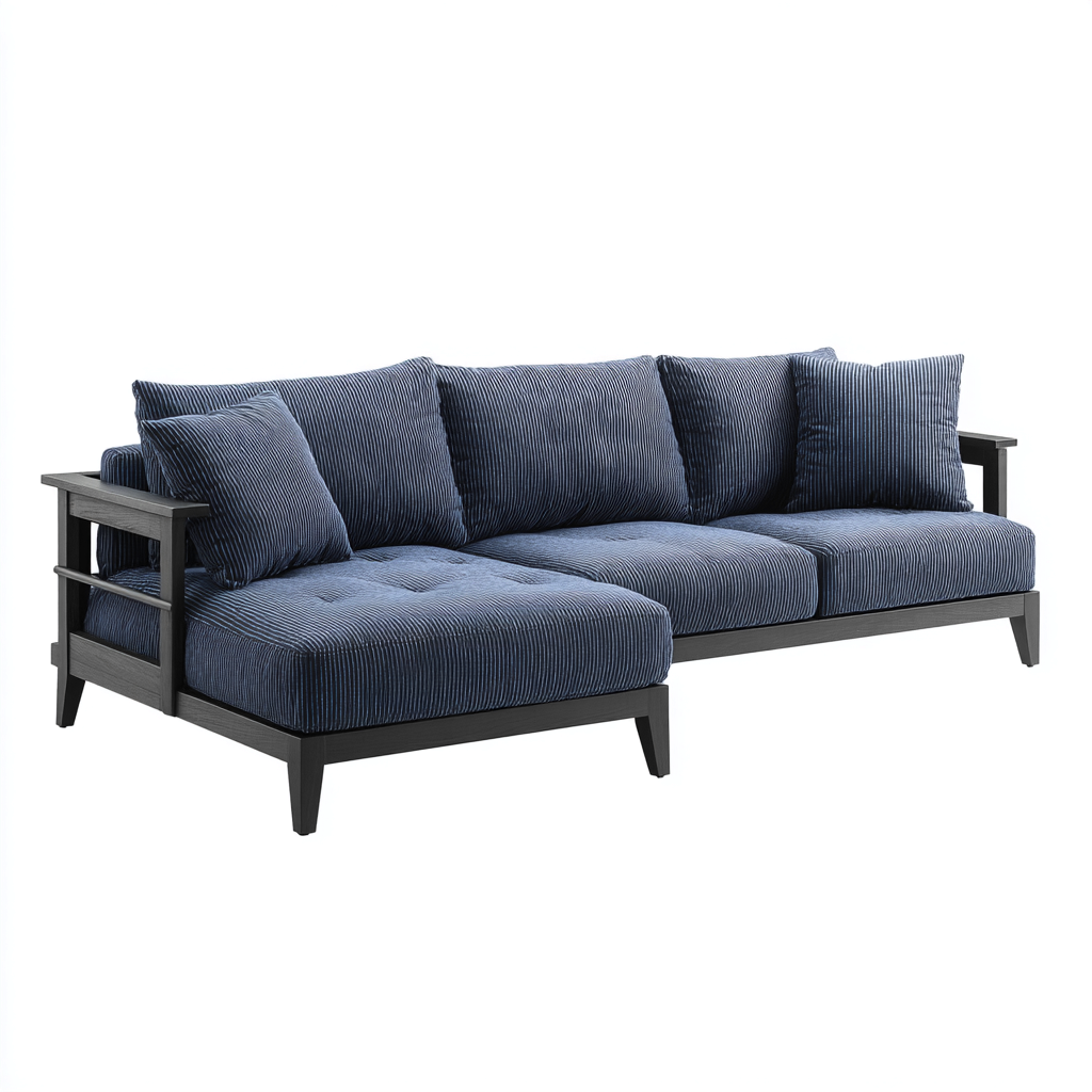 Divano Angolare In Tessuto A Righe 278x168x82 Cm - Blu Scuro - Design Moderno Per Soggiorno-Airyene
