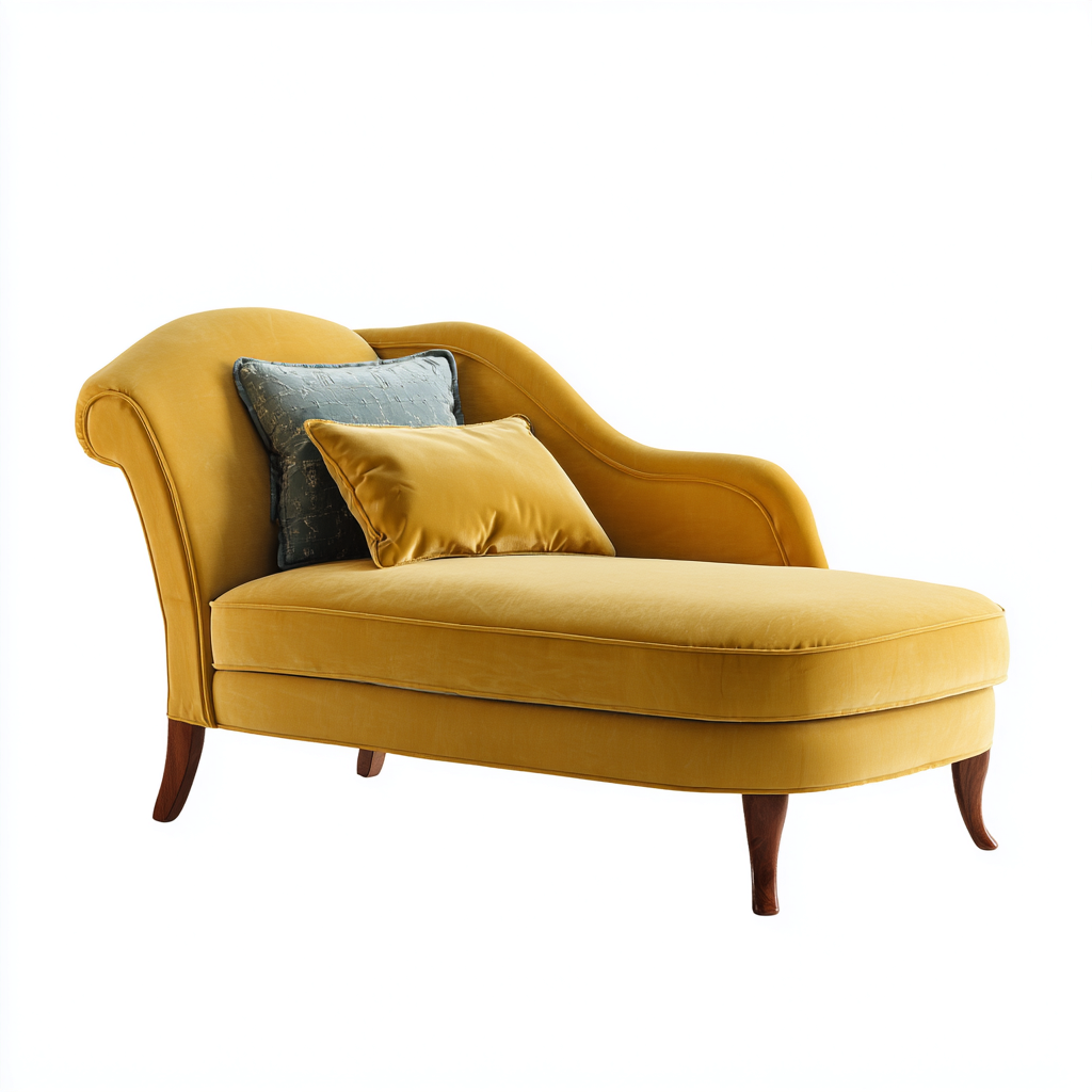 Chaise Longue In Tessuto E Legno 150x75x85 Cm Giallo Senape Per Soggiorno Stile Classico-Airyene