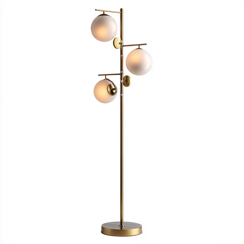 Lampada Da Terra In Metallo E Vetro 32x32x165 Cm Oro-Vetro Opalino Per Soggiorno Stile Moderno-Airyene