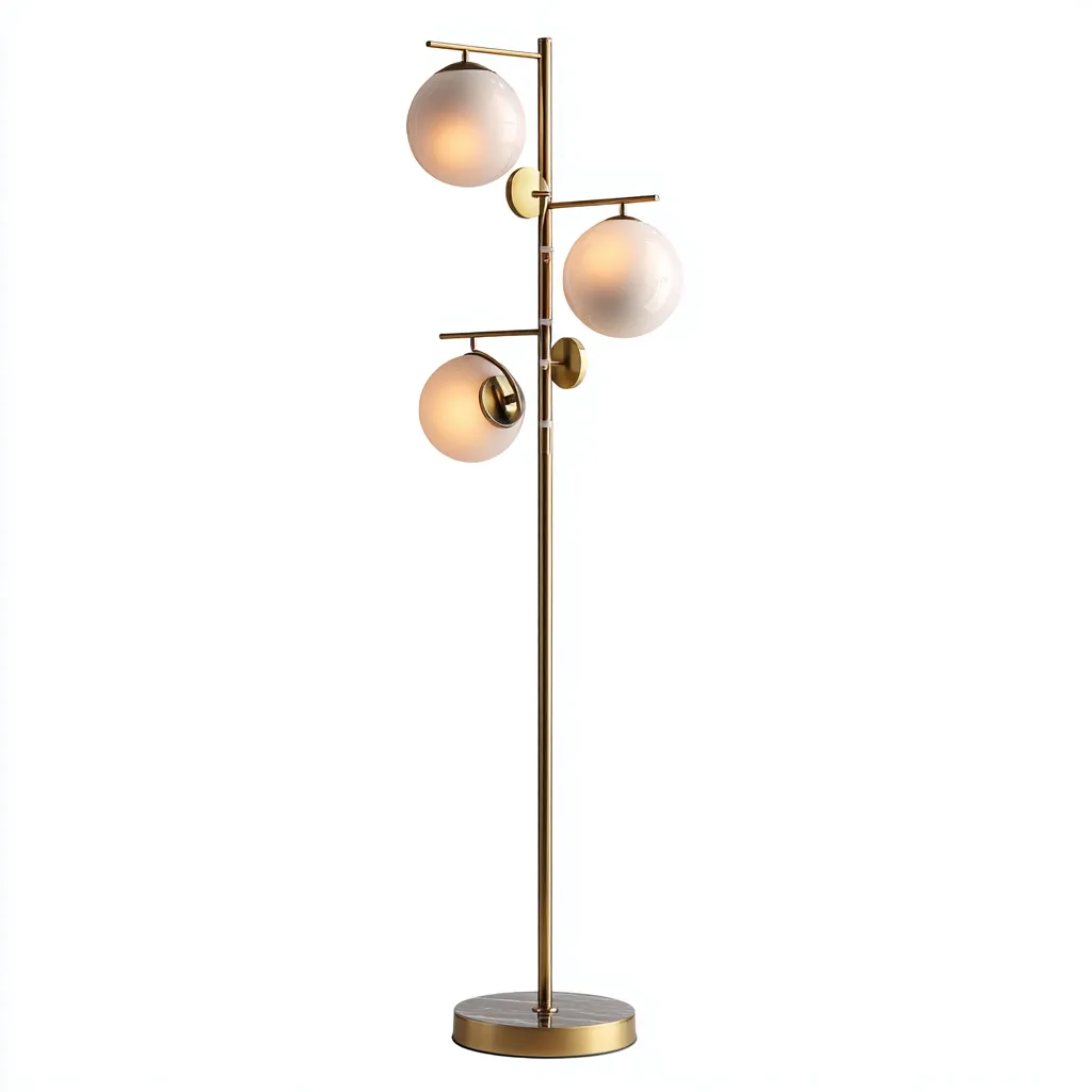 Lampada Da Terra In Metallo E Vetro 32x32x165 Cm Oro-Vetro Opalino Per Soggiorno Stile Moderno-Airyene