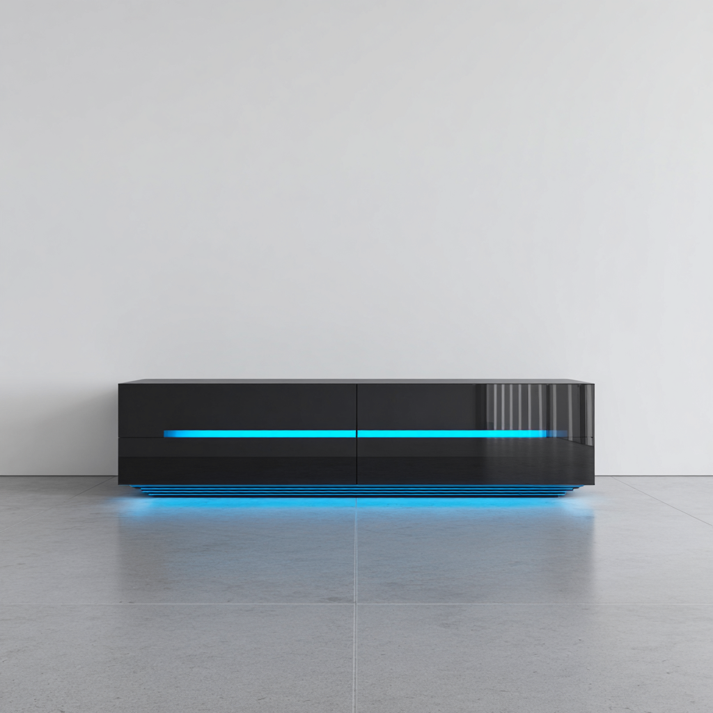 Mobile Tv In Legno Laccato 160X40X50 Cm - Nero Lucido - Design Moderno Con Illuminazione Led Per Soggiorno-Airyene