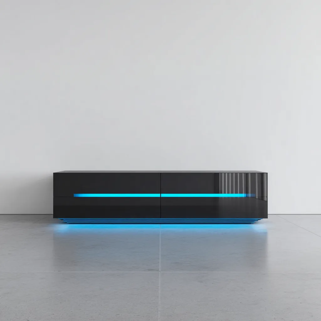 Mobile Tv In Legno Laccato 160X40X50 Cm - Nero Lucido - Design Moderno Con Illuminazione Led Per Soggiorno-Airyene