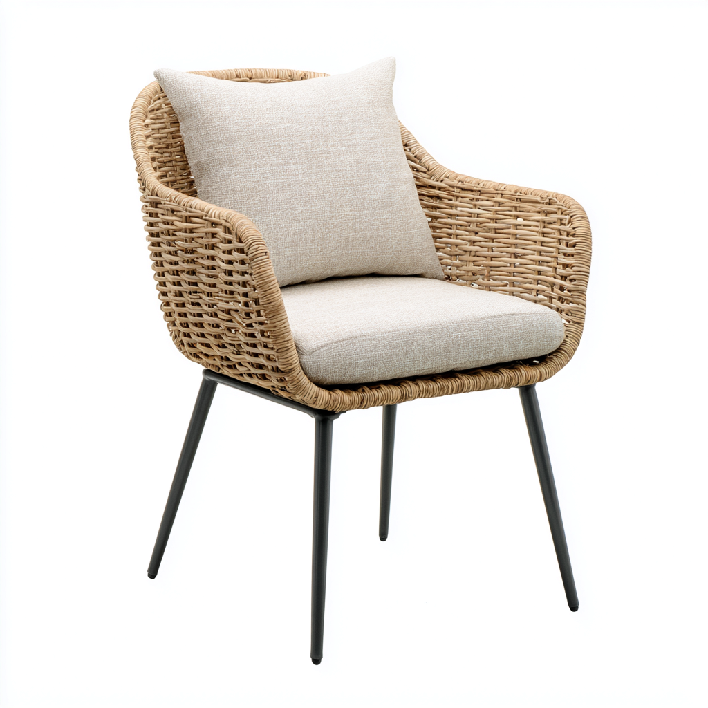 Poltrona Da Giardino - Rattan Sintetico E Metallo - 64X58X87 Cm - Naturale-Nero - Design Moderno-Airyene