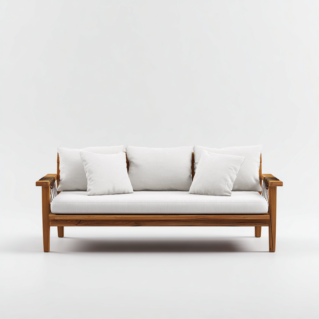 Divano Da Esterno In Legno 210x78x85 Cm - Bianco-Naturale - Adeguato Per Giardino - Design Moderno-Airyene