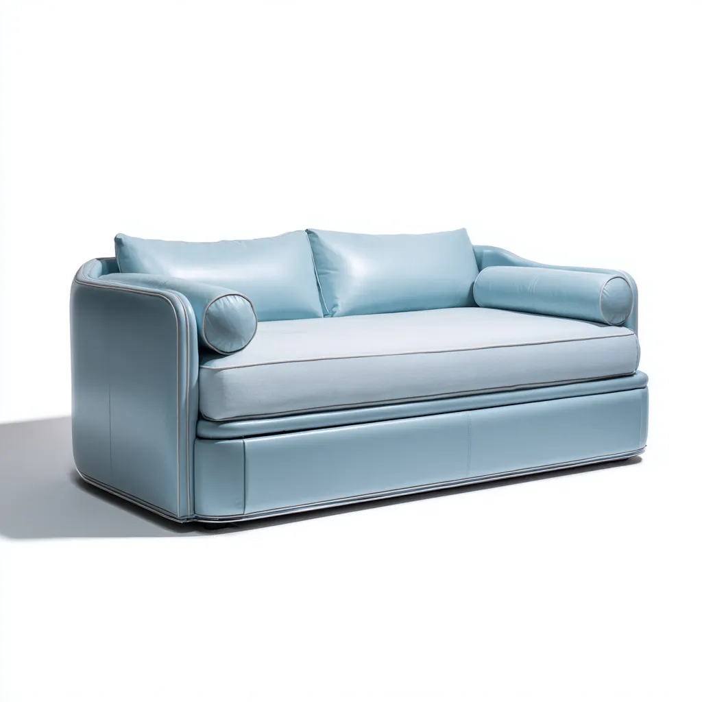 Divano Letto Pelle Sintetica 210X95X95 Cm - Azzurro - Con Base Estraibile - Adatto Alla Camera Da Letto - Design Moderno-Airyene