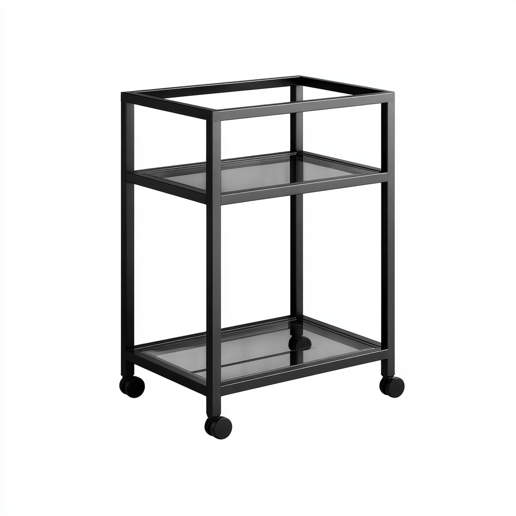 Carrello Da Cucina In Metallo E Vetro 48x32x76 Cm - Nero - Design Moderno Per Cucina-Airyene