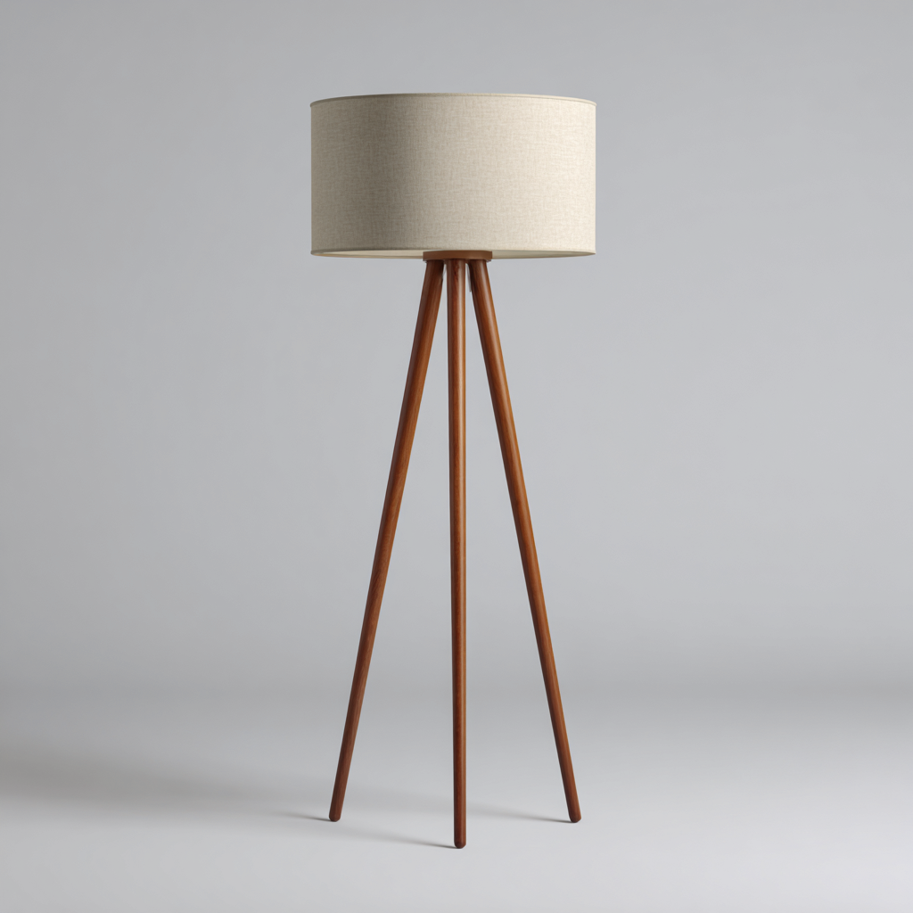 Lampada Da Terra Legno Tessuto 40X40X160 Cm - Beige-Legno Scuro - Design Nordico - Per Soggiorno-Airyene