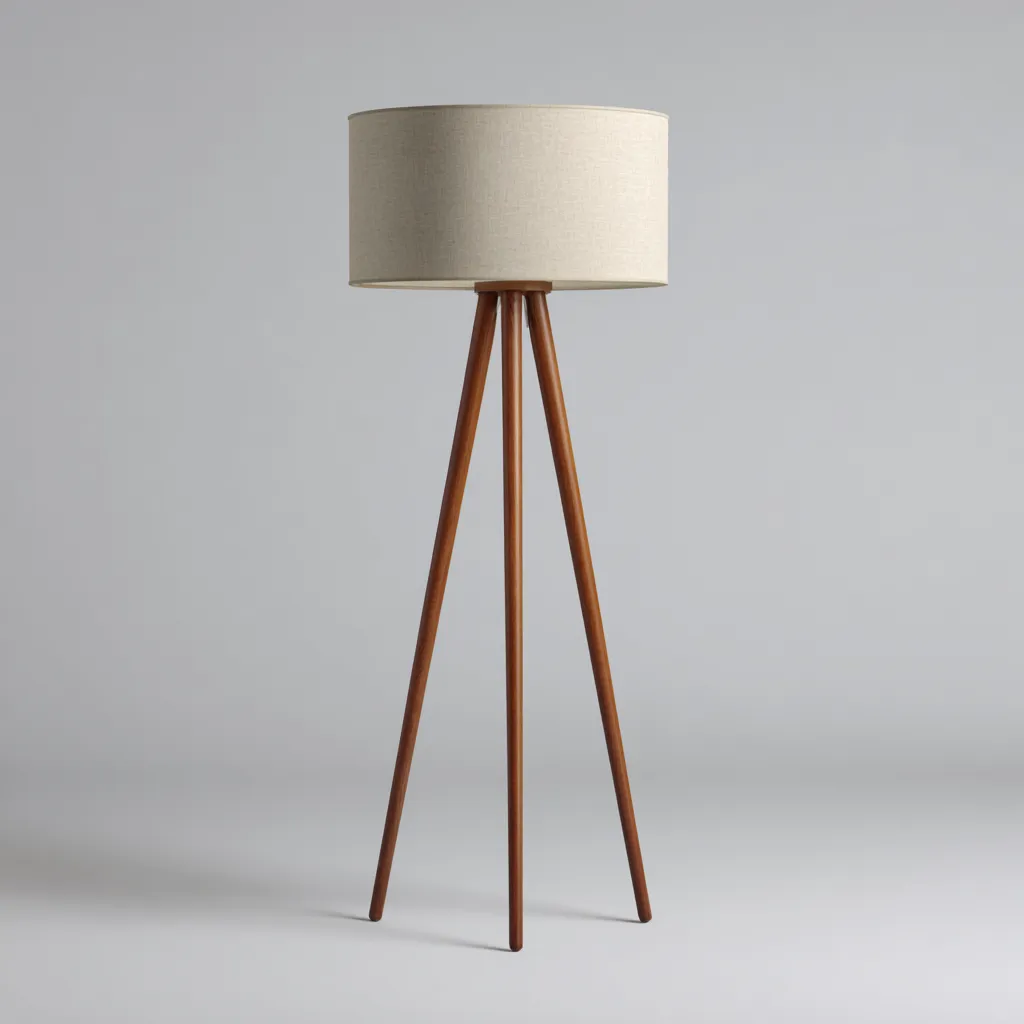 Lampada Da Terra Legno Tessuto 40X40X160 Cm - Beige-Legno Scuro - Design Nordico - Per Soggiorno-Airyene