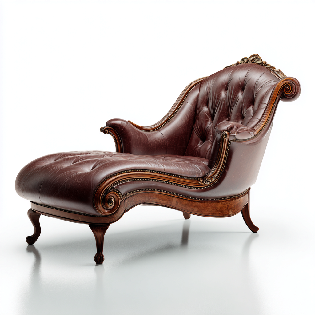 Chaise Longue In Pelle Vera E Legno 178x83x96 Cm Marrone Per Soggiorno Stile Classico-Airyene