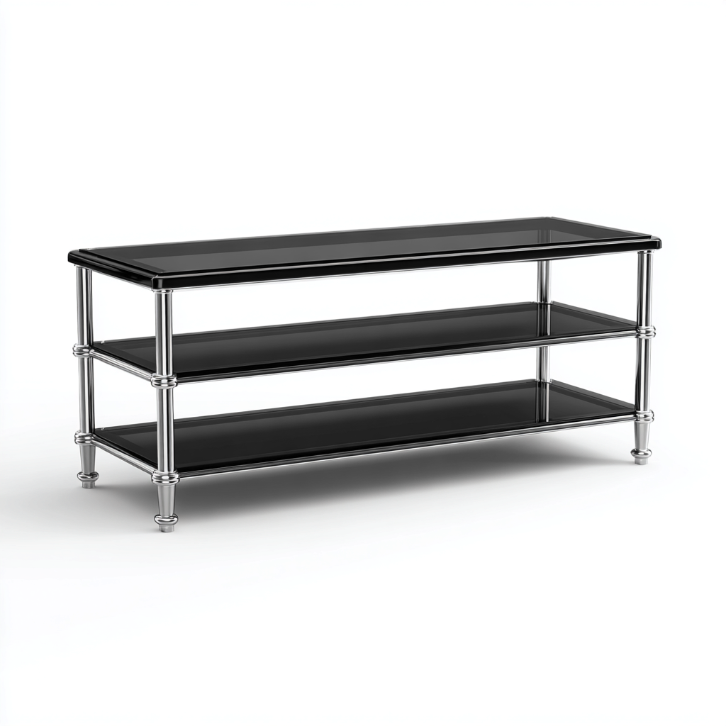 Mobile Tv In Vetro E Metallo 140x40x55 Cm - Nero-Argento - Design Moderno Per Soggiorno-Airyene