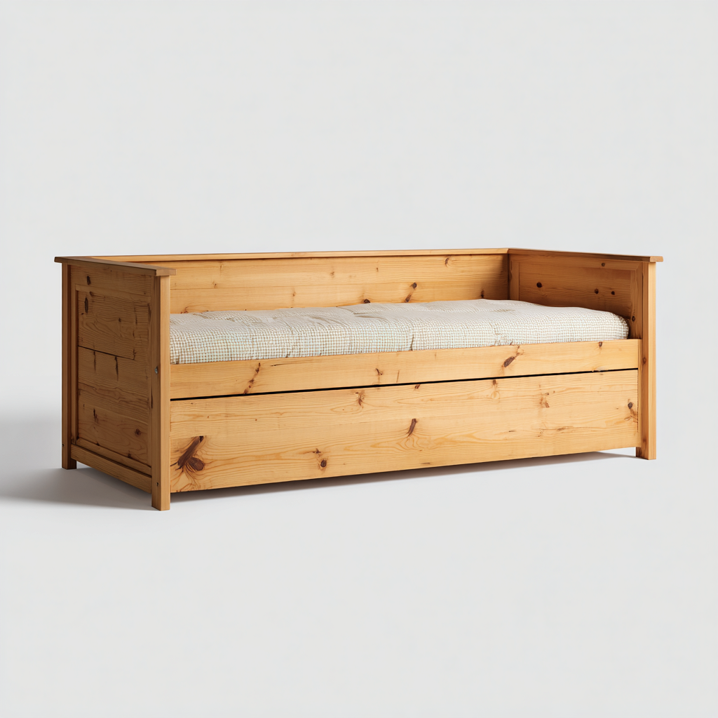 Divano Letto Legno Massello 204X98X90 Cm - Legno Naturale - Con Cassetto - Design Nordico-Airyene