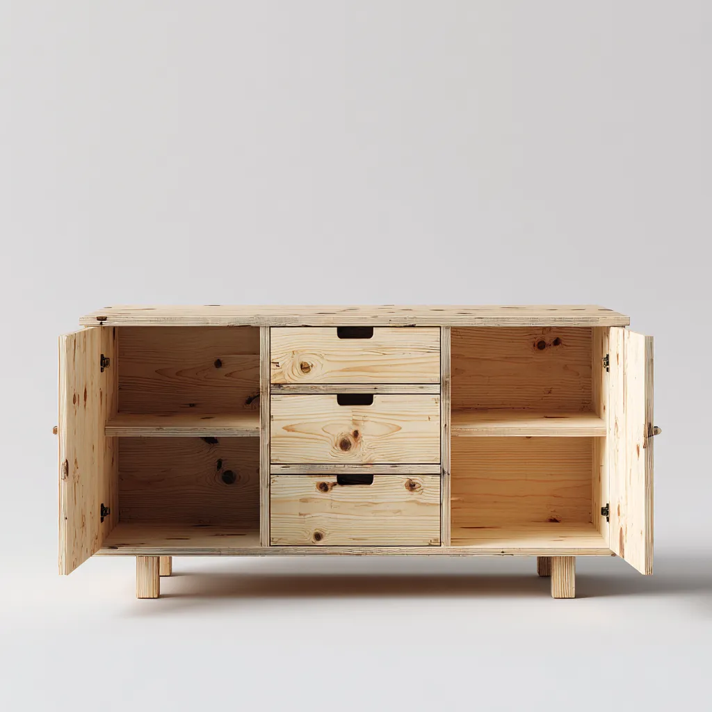 Armadietto Da Cucina In Legno Massello 120X40X80 Cm - Naturale - Con Ante E Cassetti - Adatto Alla Cucina - Stile Rustico-Airyene