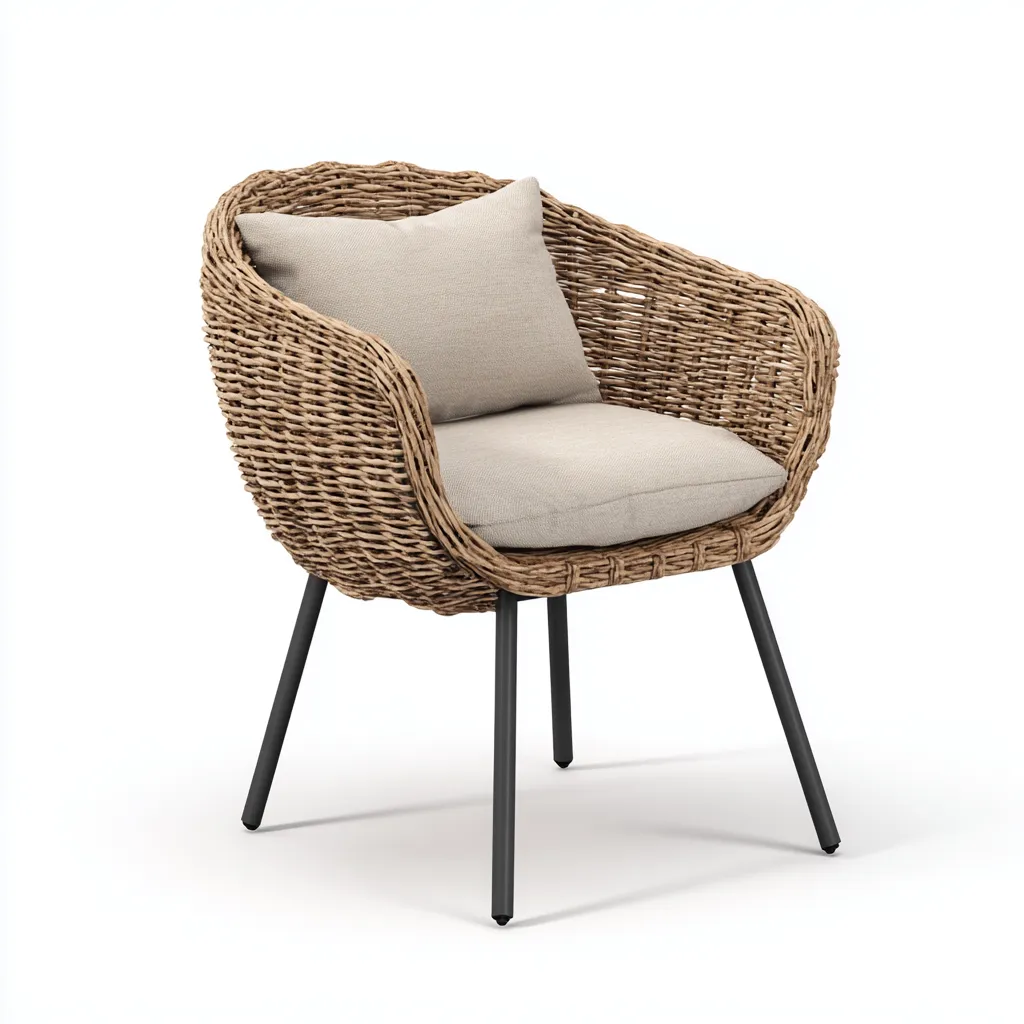 Poltrona Da Giardino - Rattan Sintetico E Metallo - 64X59X86 Cm - Naturale-Nero - Design Moderno-Airyene