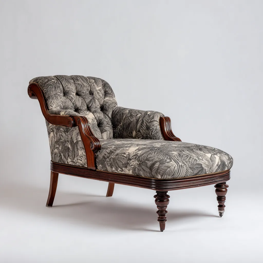 Chaise Longue Tessuto Legno 176X77X89 Cm - Grigio-Nero - Design Classico Vintage Capitonné - Per Soggiorno-Airyene