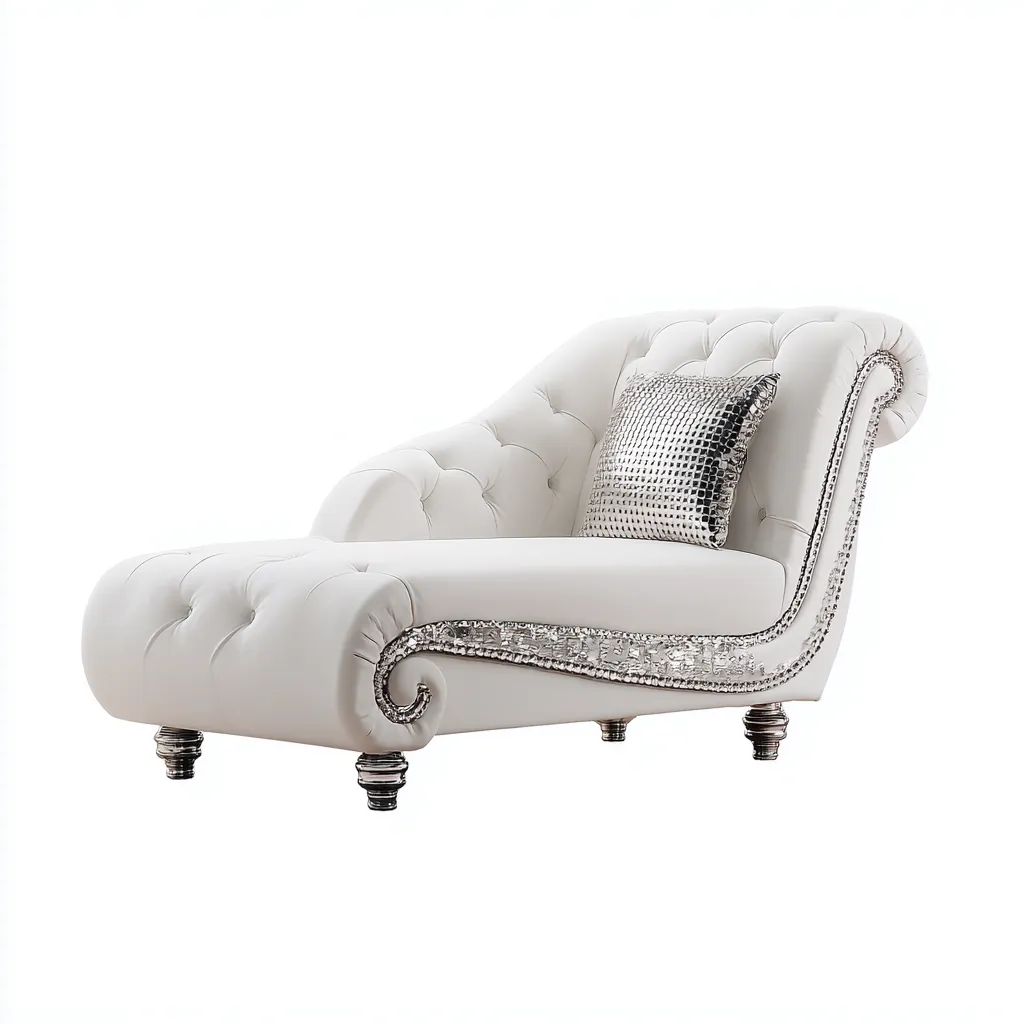 Chaise Longue In Pelle E Metallo 170x80x88 Cm Bianco Per Soggiorno Stile Lusso-Airyene