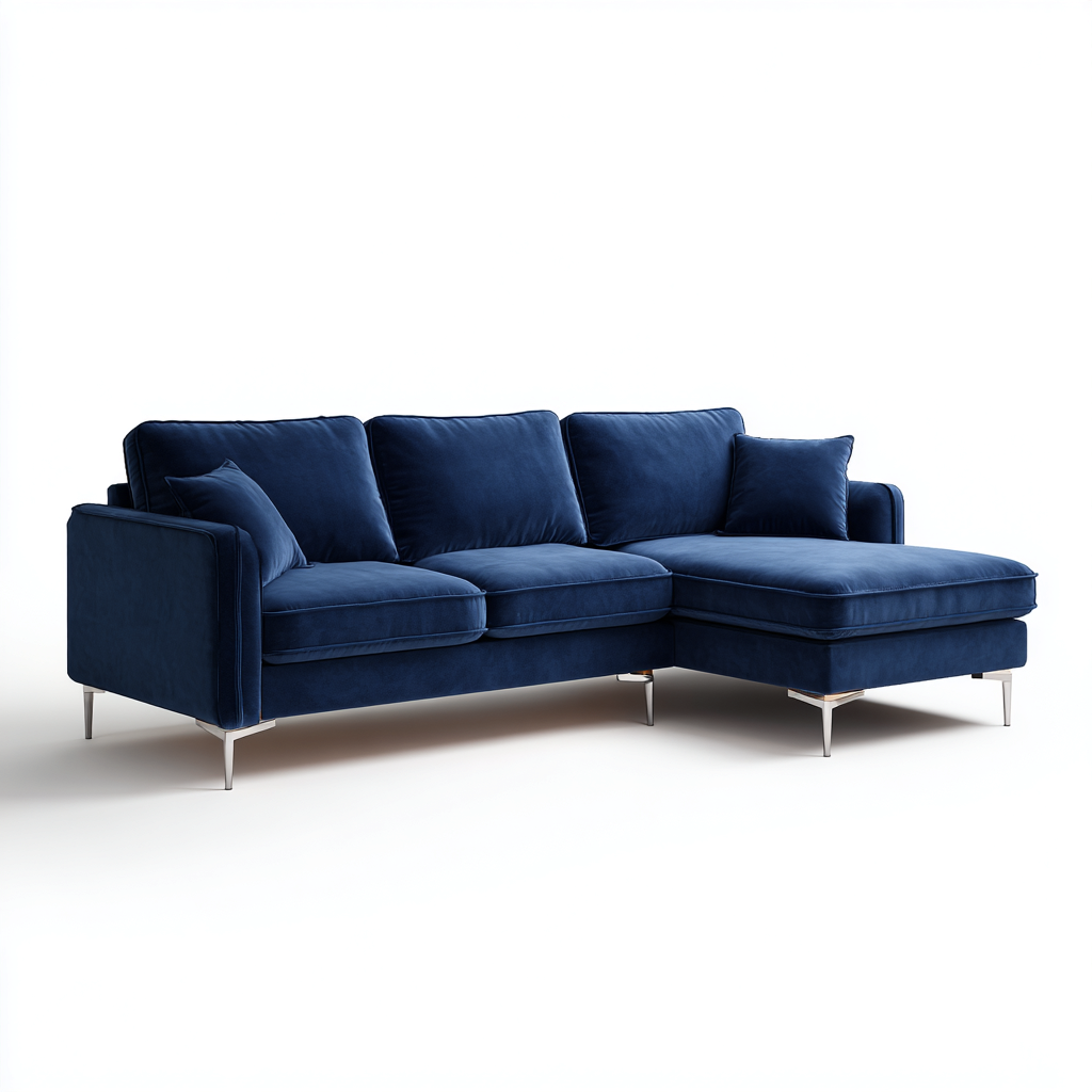 Divano Angolare In Velluto 278X172X84 Cm - Blu Scuro - Design Moderno Per Soggiorno-Airyene