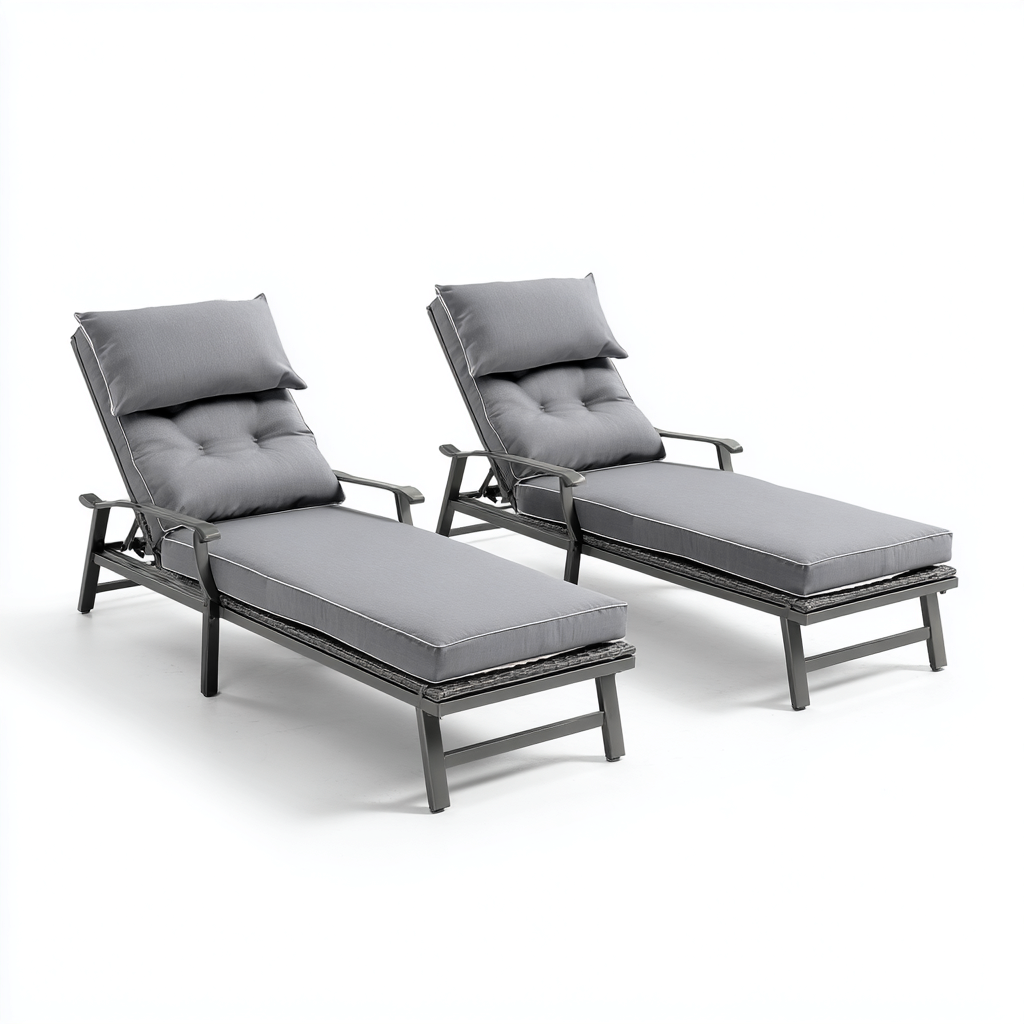 Lettini Da Sole Reclinabili - Struttura In Metallo E Rattan - 191X66X96 Cm - Grigio-Antracite - Design Moderno-Airyene