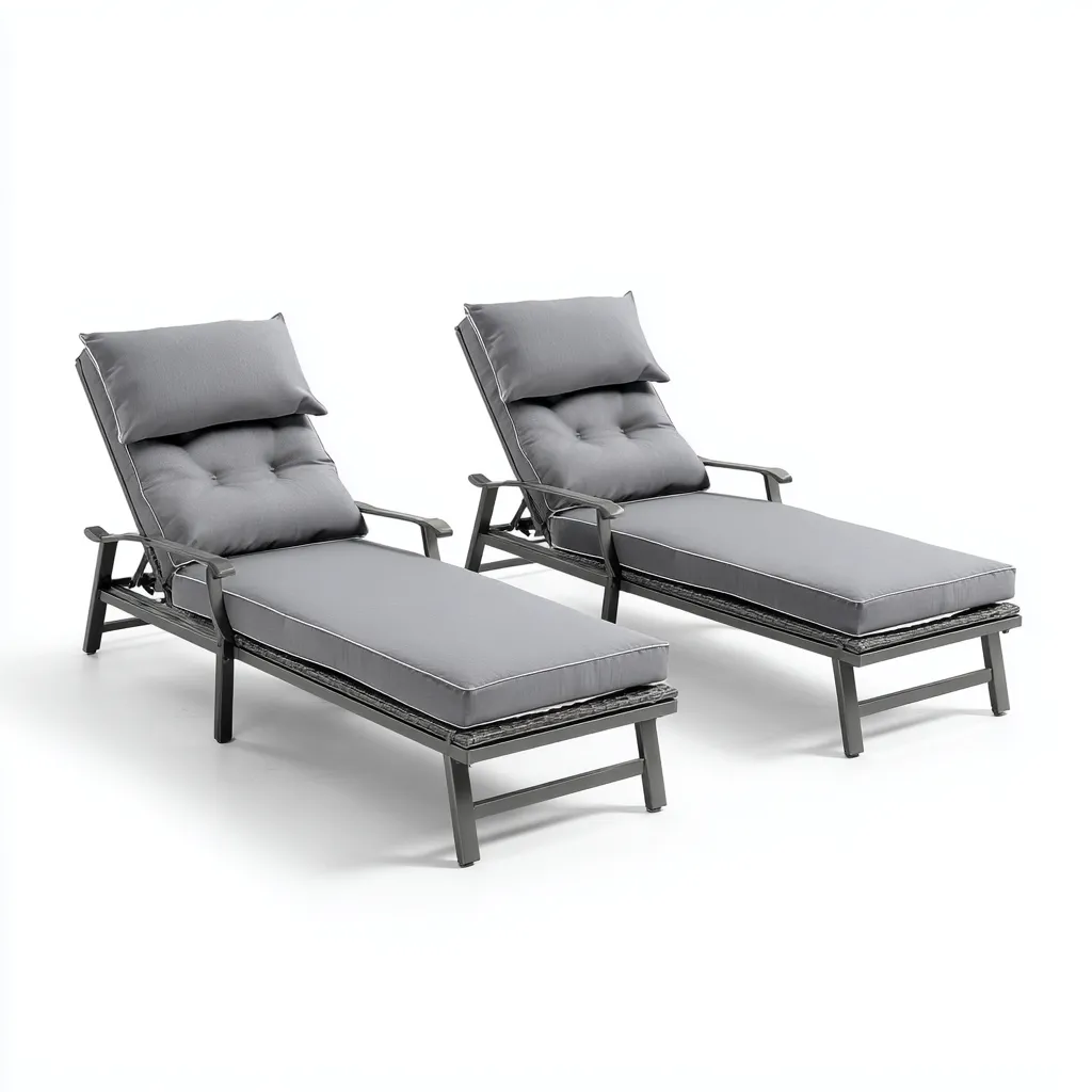 Lettini Da Sole Reclinabili - Struttura In Metallo E Rattan - 191X66X96 Cm - Grigio-Antracite - Design Moderno-Airyene