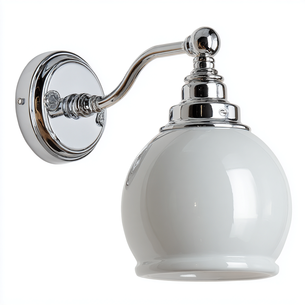 Applique In Metallo E Vetro 16x14x20 Cm - Cromo E Bianco Lucido - Stile Classico Per Bagno-Airyene