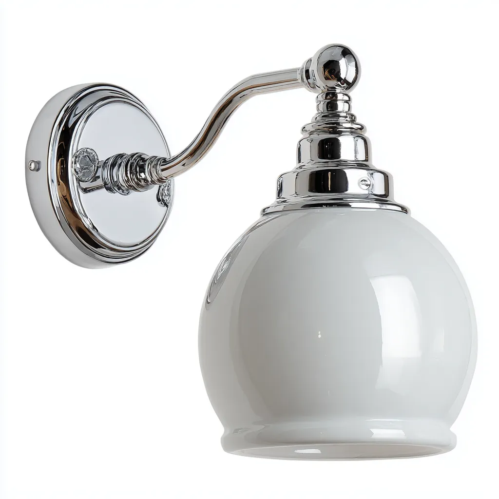 Applique In Metallo E Vetro 16x14x20 Cm - Cromo E Bianco Lucido - Stile Classico Per Bagno-Airyene