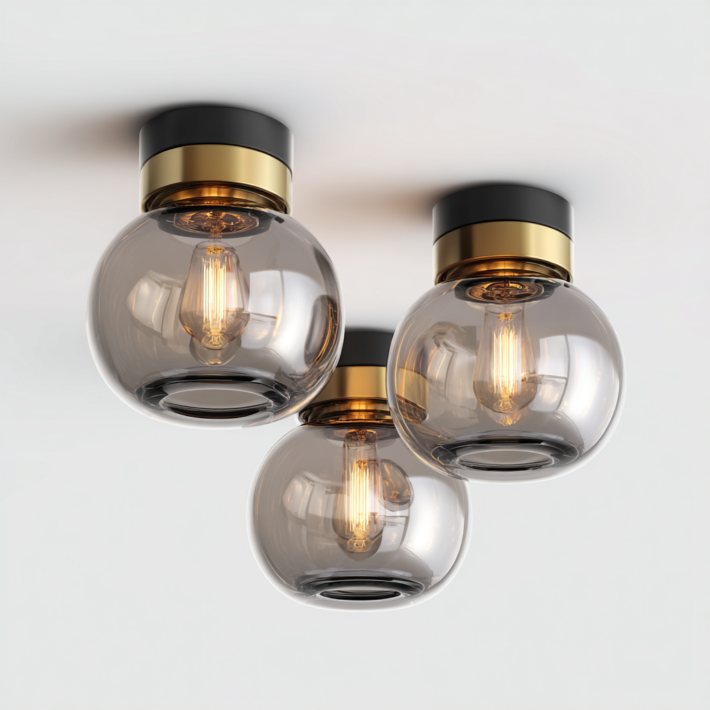 Lampada Da Soffitto Metallo Nero Vetro Fumé 36X34X22 Cm - Nero-Oro - Design Moderno - Per Soggiorno-Airyene