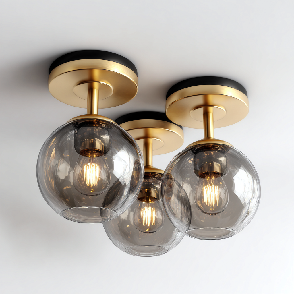 Lampada Da Soffitto Metallo Oro Vetro Fumé 42X18X25 Cm - Oro-Nero - Design Moderno - Per Soggiorno-Airyene