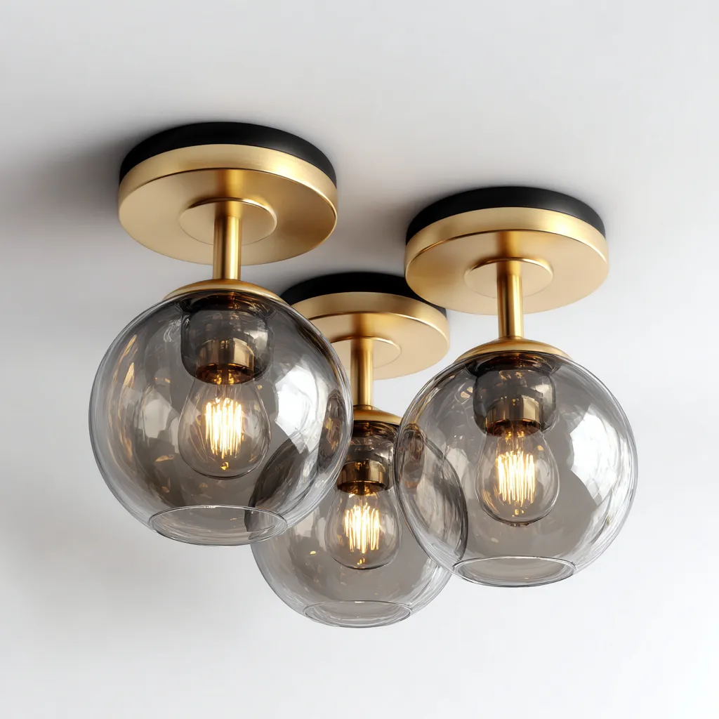 Lampada Da Soffitto Metallo Oro Vetro Fumé 42X18X25 Cm - Oro-Nero - Design Moderno - Per Soggiorno-Airyene