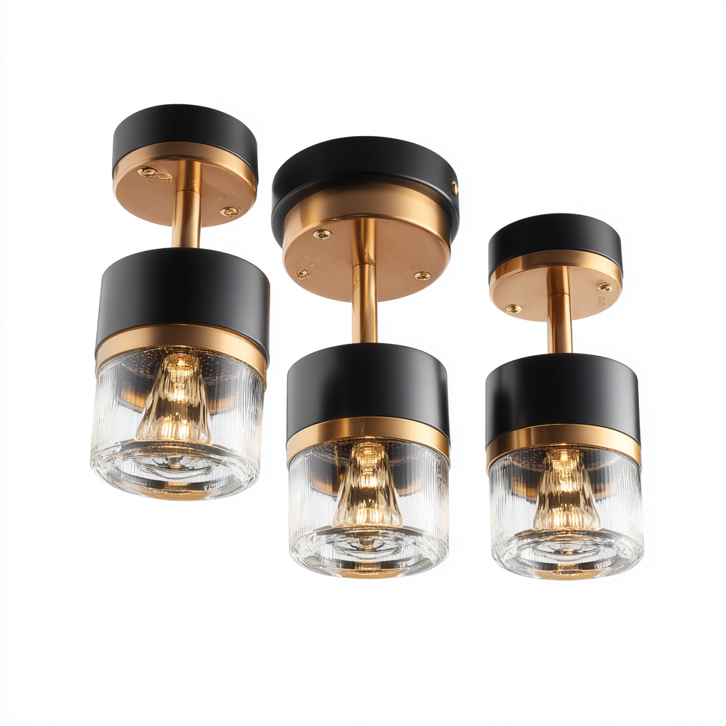 Lampada Da Soffitto In Metallo E Vetro 24x24x21 Cm - Nero E Ottone - Per Soggiorno - Stile Moderno-Airyene