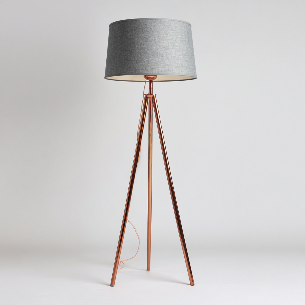 Lampada Da Terra Metallo Rame Tessuto 38X38X162 Cm - Grigio-Rame - Design Moderno - Per Soggiorno-Airyene