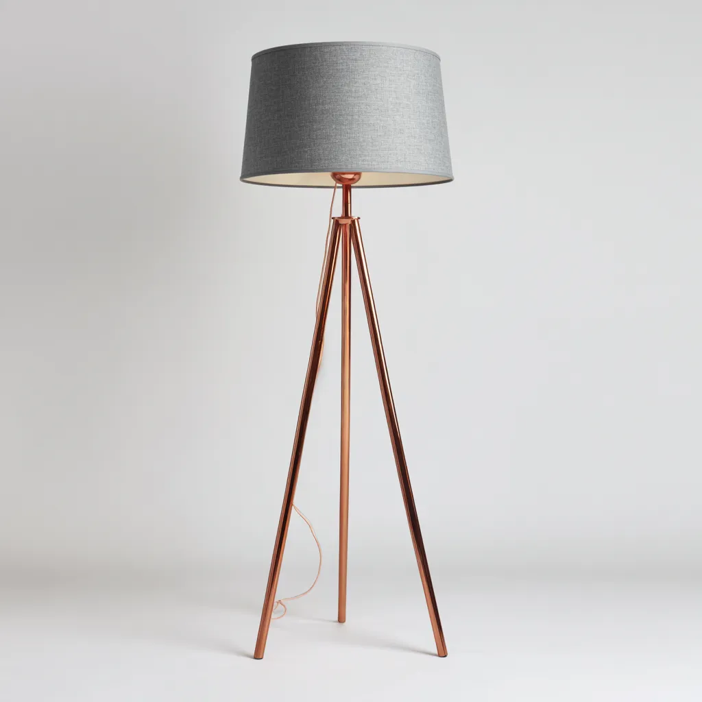 Lampada Da Terra Metallo Rame Tessuto 38X38X162 Cm - Grigio-Rame - Design Moderno - Per Soggiorno-Airyene